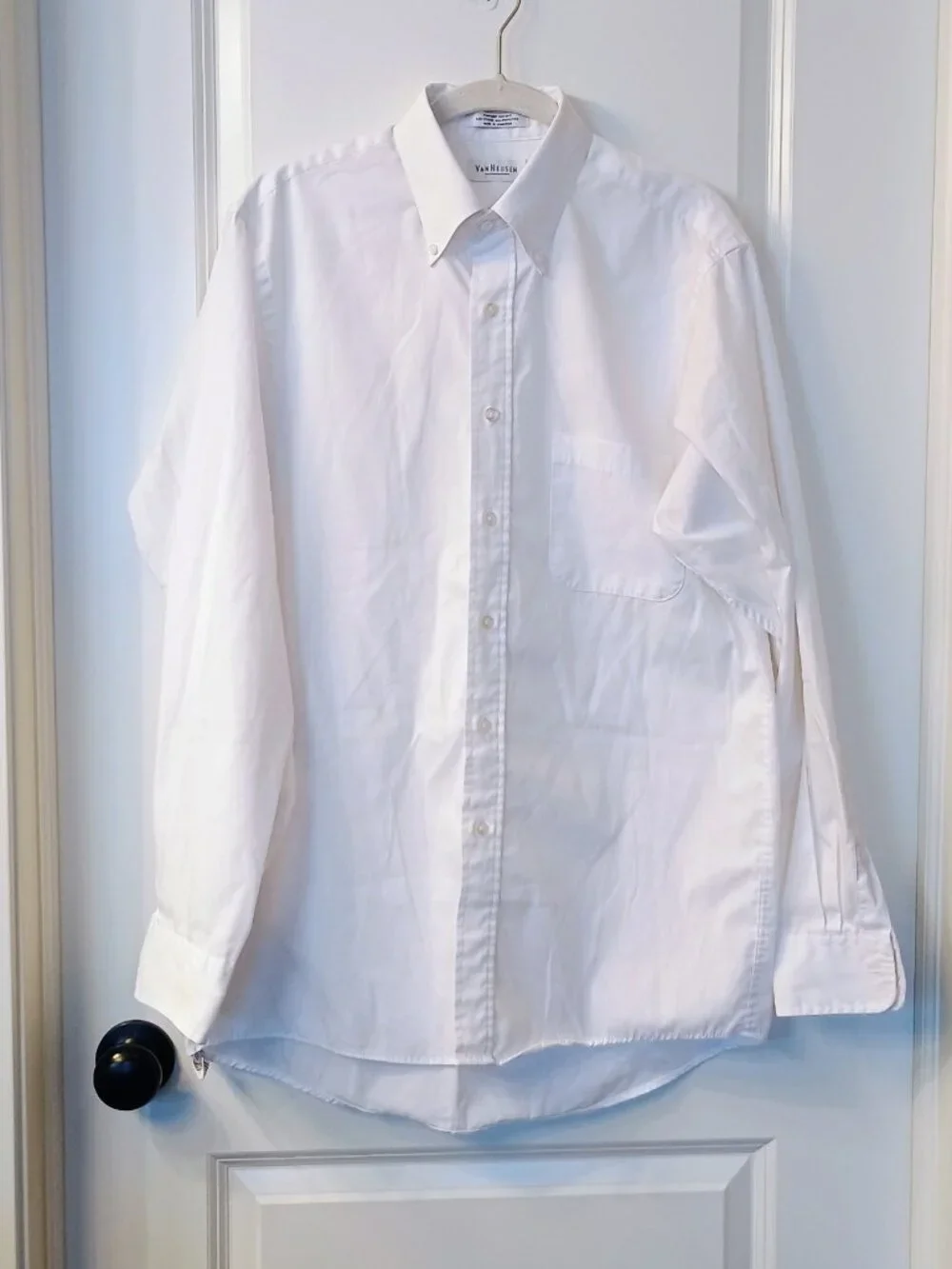 Van Heusen Men's White Pinpoint Oxford Dress Shirt Button Down 15½ 34/35 Long Sl